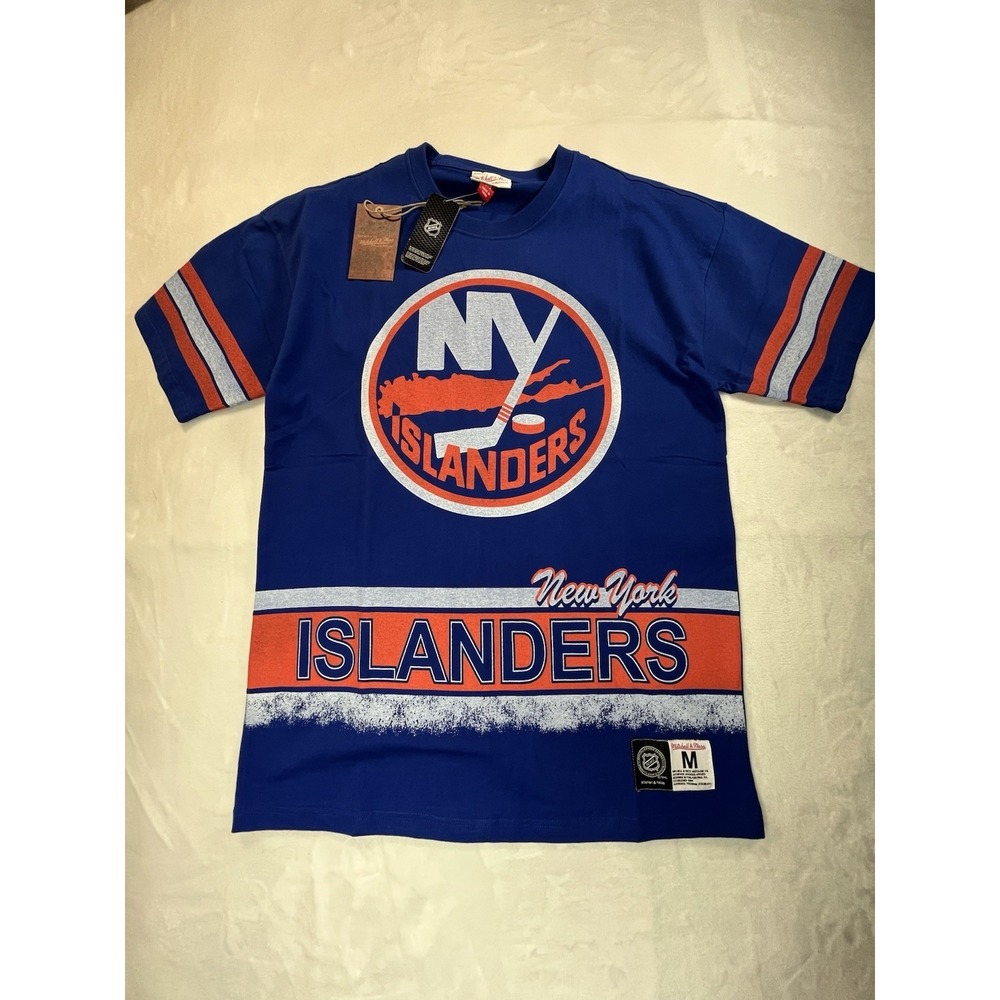 Mitchell & Ness Mens M New York Islanders Shirt Hockey Blue 100%‎ Cotton